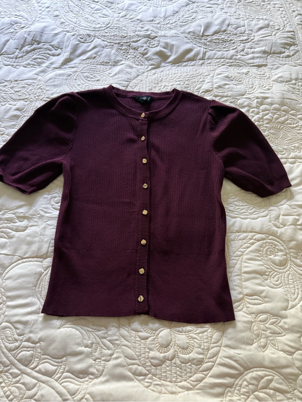 Marled Women’s  Short Sleeve Button Front Cardigan - Burgundy